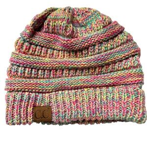 C.C California Beanie Toque Tweed Yellow Pink Multi Colour Hat NEW